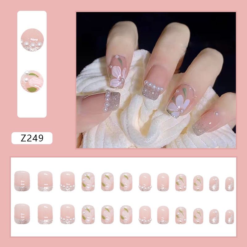 24Pcs DIY Fake Nails French Cool Finger Nail Art False Nail Sticker