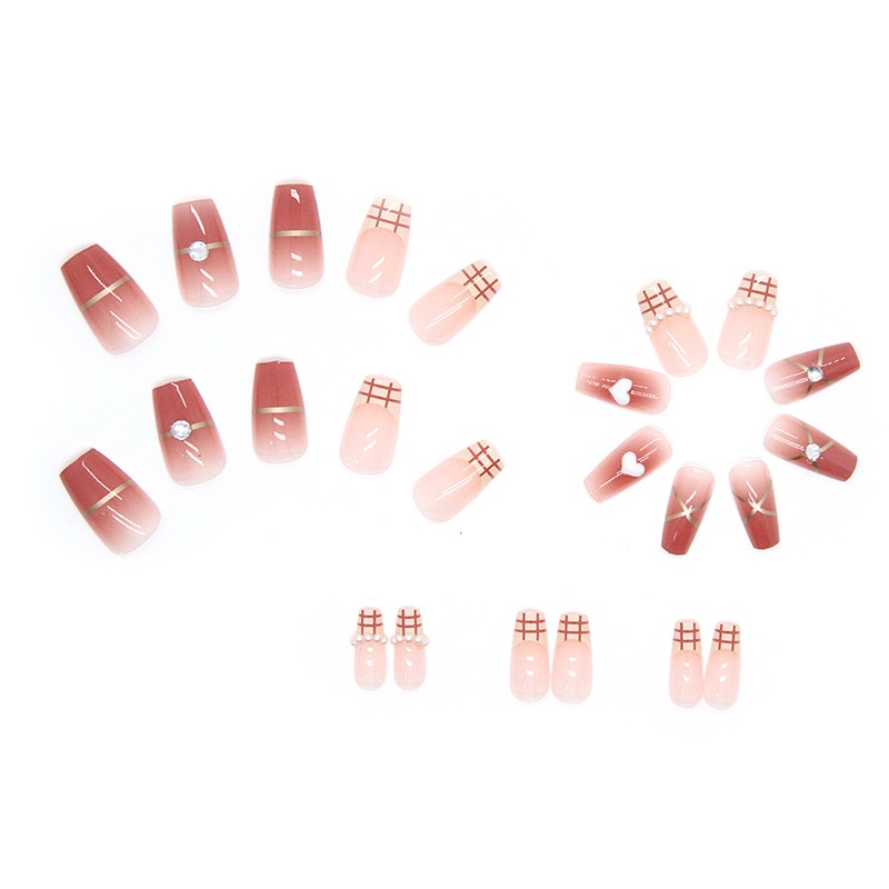Z437 Fake Nails Set with Jelly Stickers French Long Short Nails Waterproof Durable Sticker