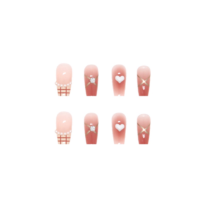 Z437 Fake Nails Set with Jelly Stickers French Long Short Nails Waterproof Durable Sticker