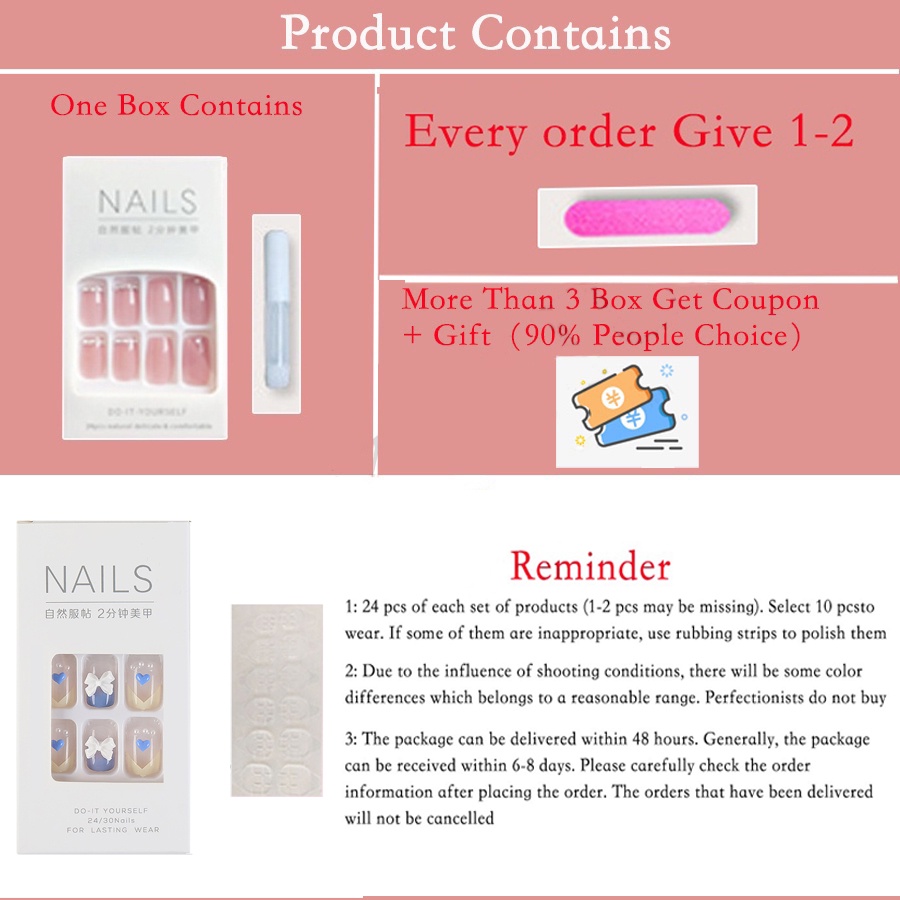 24Pcs/Box 3D Acrylic Nails Fake Nails Set with Glue