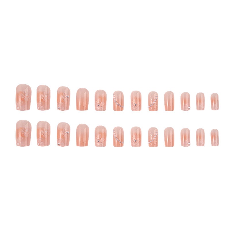 [With Glue] 2023 Fake Nails Set with Glue False Nails Flower Pearl with Design Nails COD