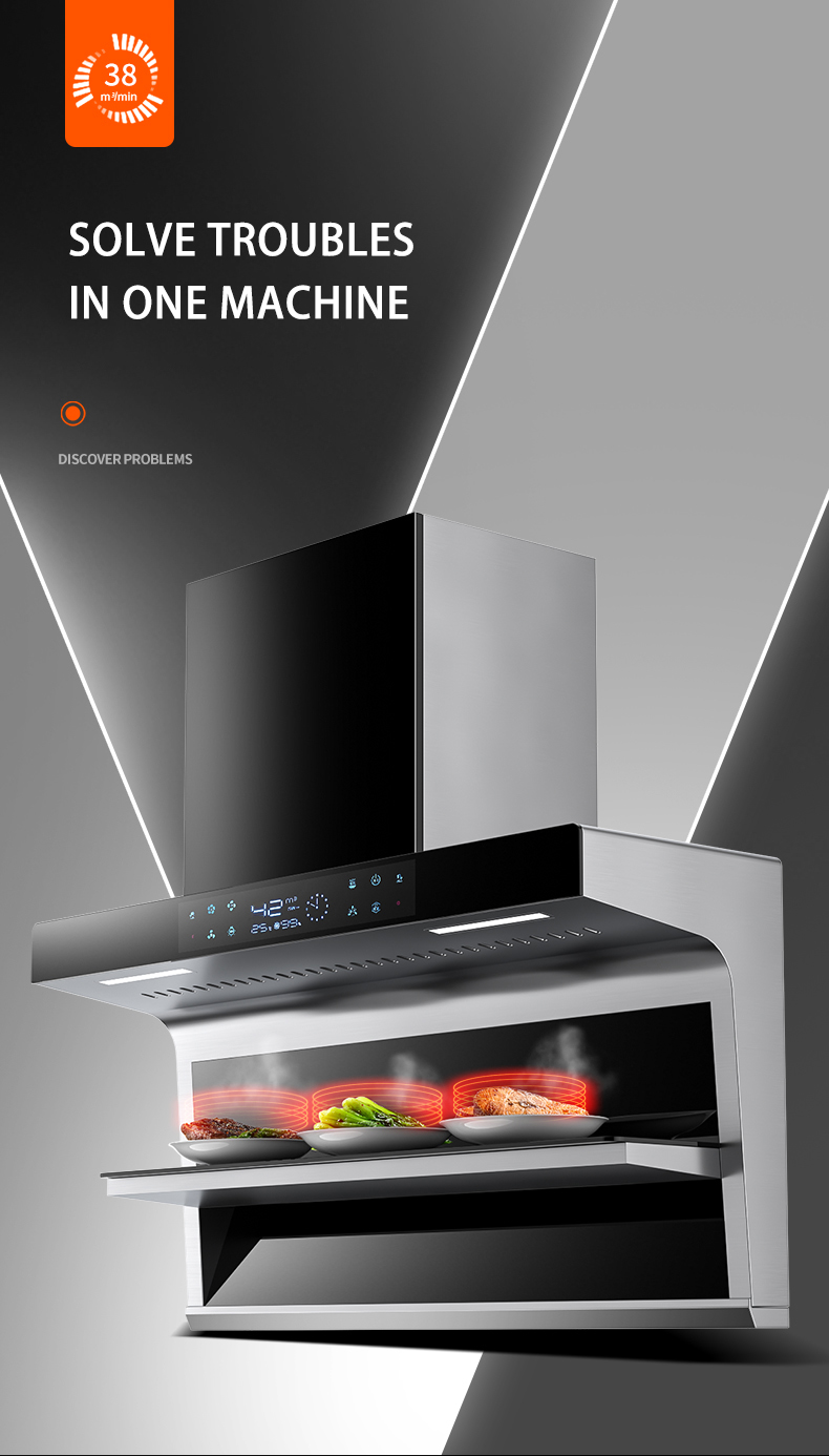 Home appliance kitchen Large suction top side double suction range hood 7-shaped