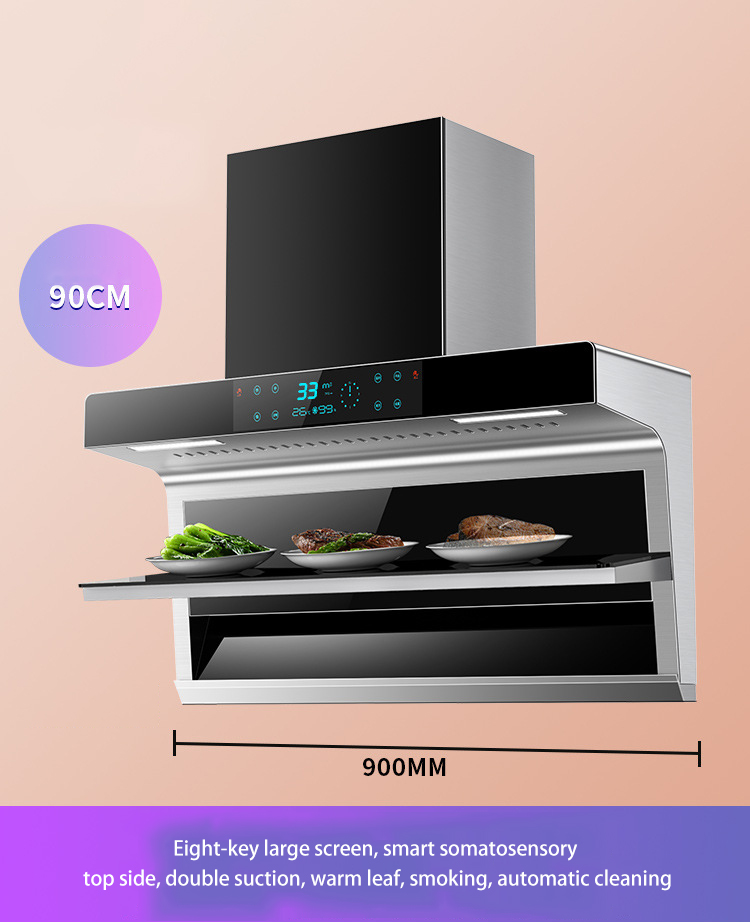 Home appliance kitchen Large suction top side double suction range hood 7-shaped
