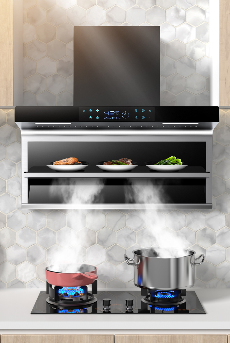Home appliance kitchen Large suction top side double suction range hood 7-shaped