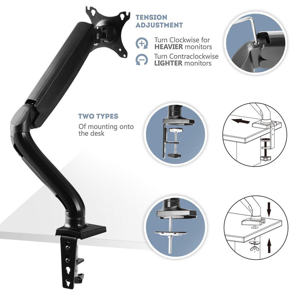 EXPOSE Monitor Arm Desktop Mount Bracket  17”-32” Bearing  10kg  360° Multi-Direction Adjustable  Co