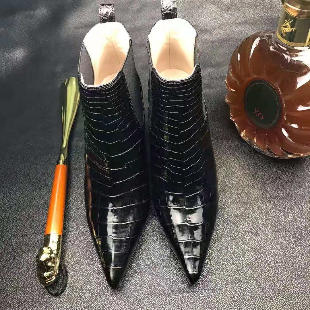High quality black genuine crocodile leather ankle