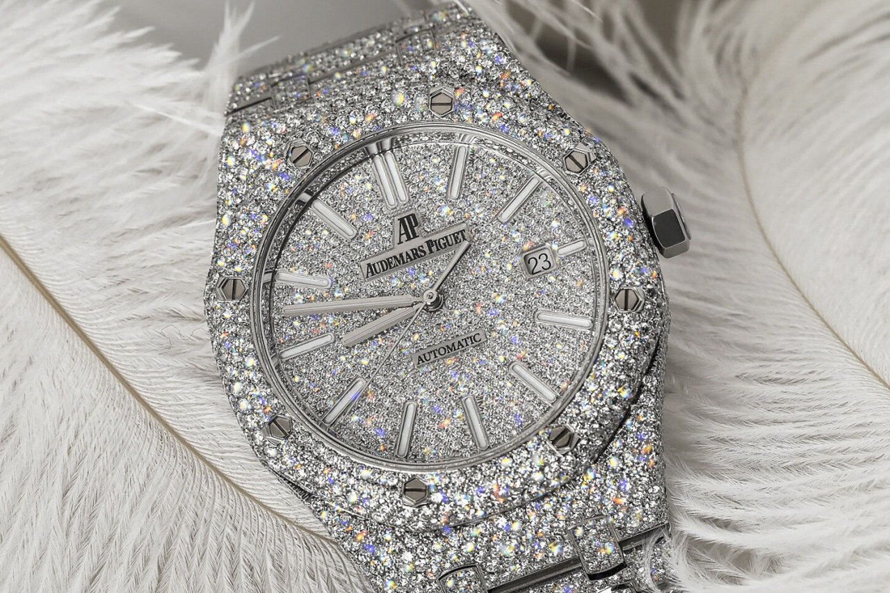 Automatic Iced Out 14k White Gold Over AP Wrist Wa