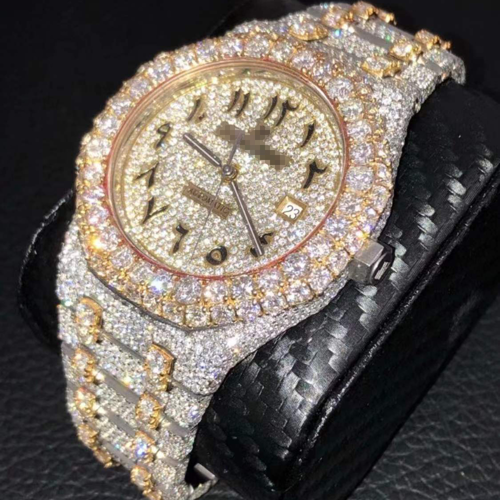 Custom Mens Women Watches Iced Out Luxury Fashion Bling Dial Bezel Band VVS Moissanite Watch