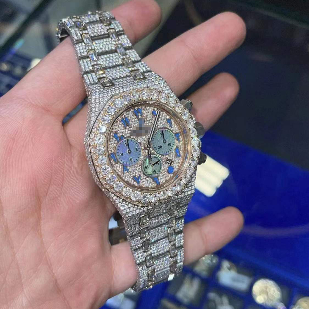 Custom Mens Women Watches Iced Out Luxury Fashion Bling Dial Bezel Band VVS Moissanite Watch