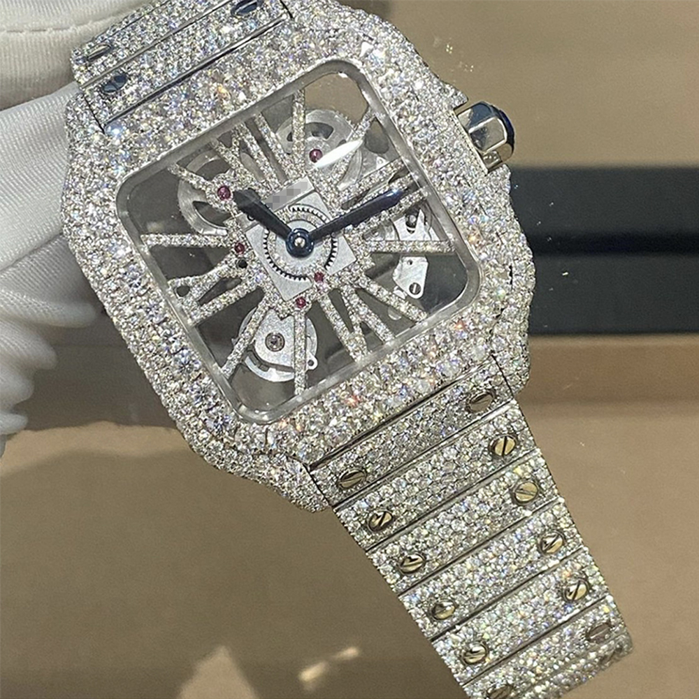 Custom Mens Women Watches Iced Out Luxury Fashion Bling Dial Bezel Band VVS Moissanite Watch
