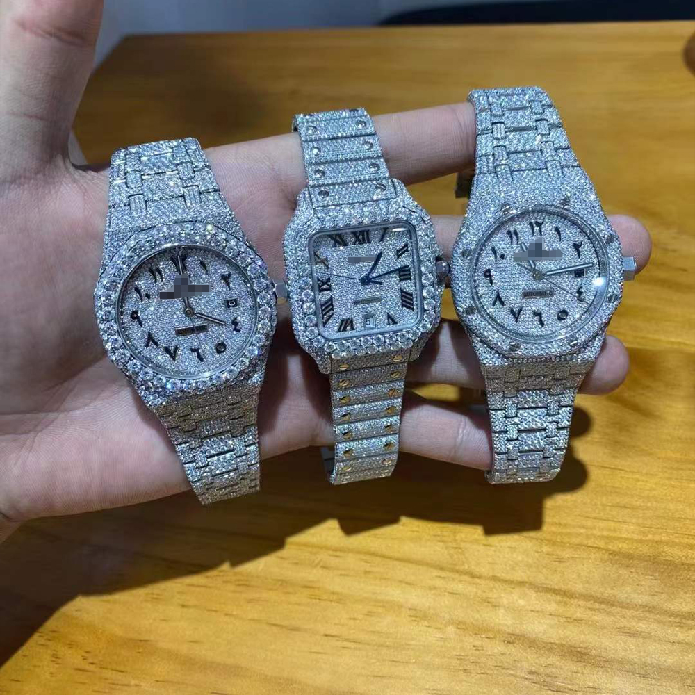 Custom Mens Women Watches Iced Out Luxury Fashion Bling Dial Bezel Band VVS Moissanite Watch