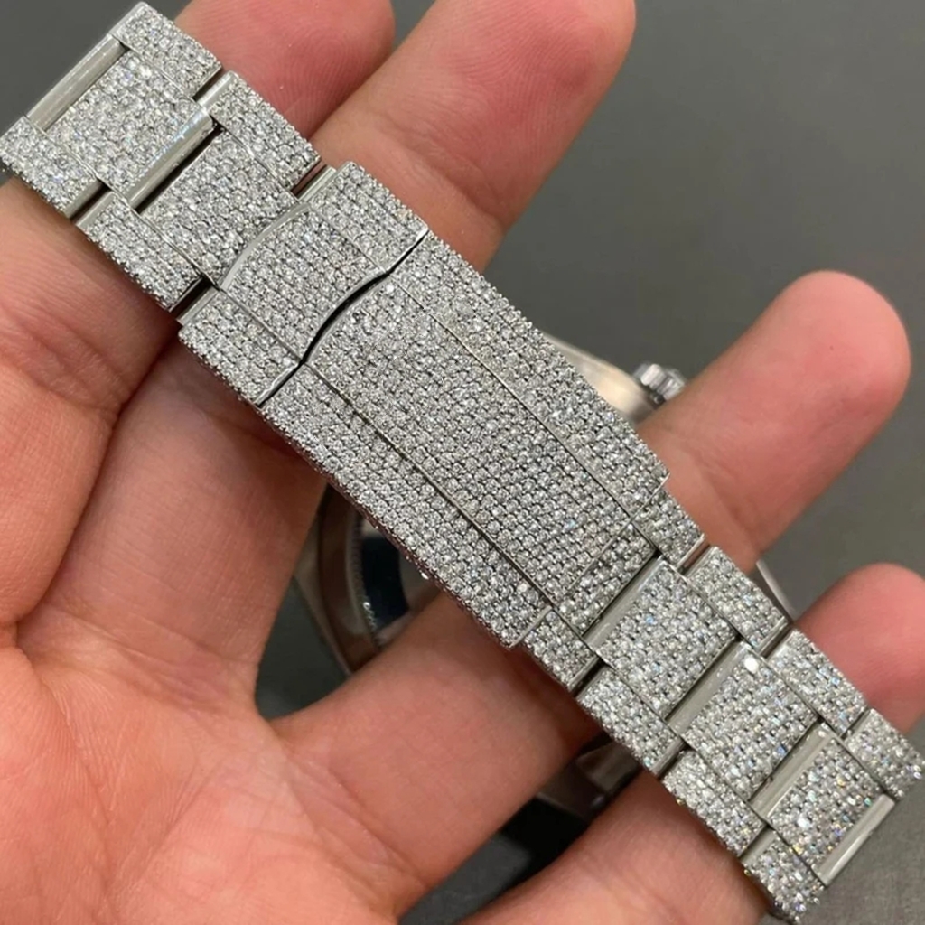 Hip Hop Iced Out VVS Moissanite Diamond Watch Stainless Steel  Custom Logo Mechanical Watch For Men