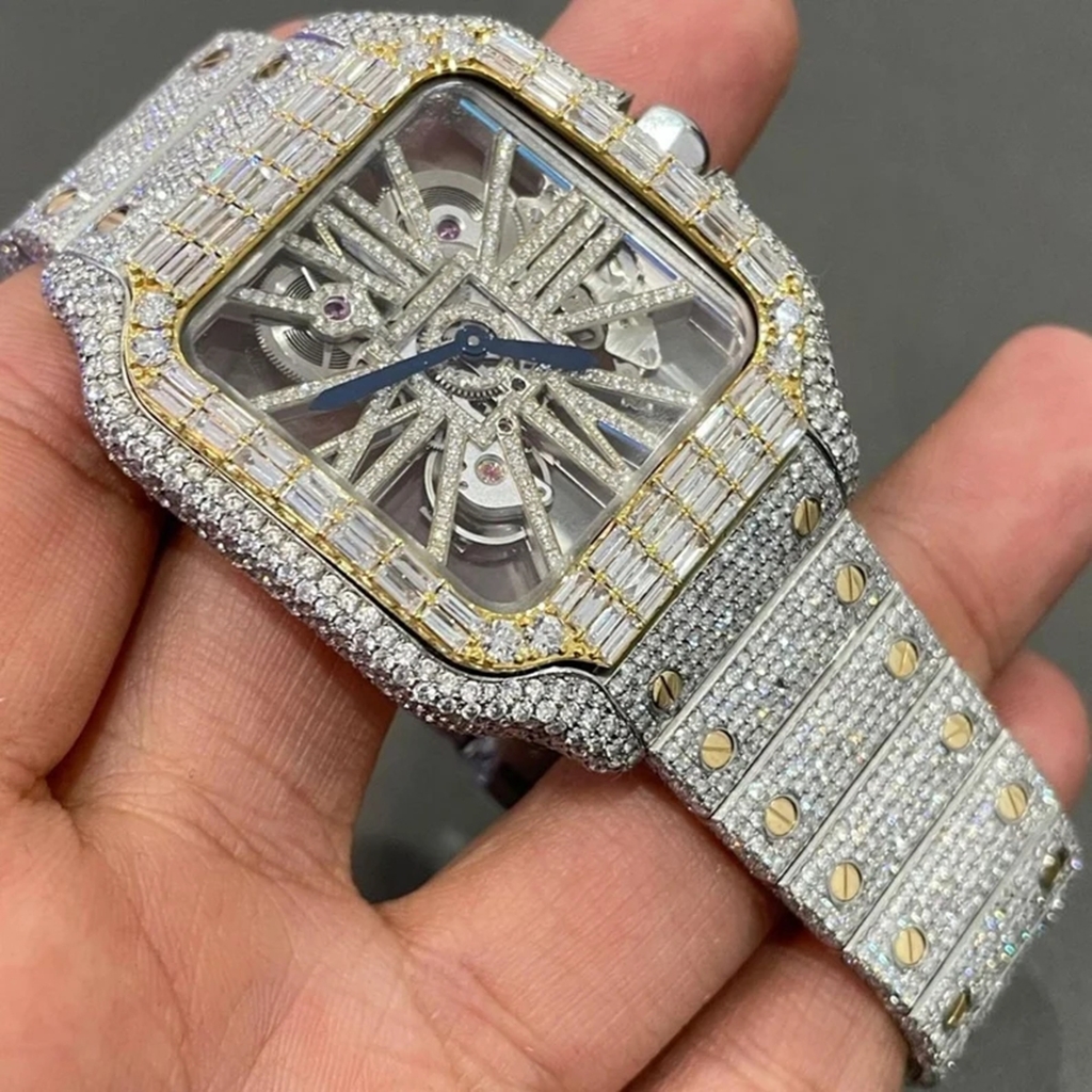 Hip Hop Iced Out VVS Moissanite Diamond Watch Stainless Steel  Custom Logo Mechanical Watch For Men