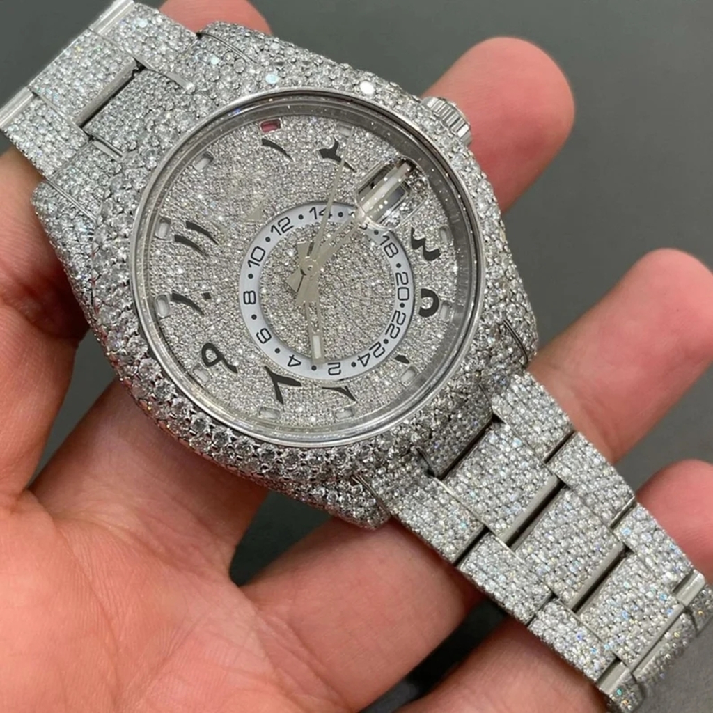 Hip Hop Iced Out VVS Moissanite Diamond Watch Stainless Steel  Custom Logo Mechanical Watch For Men