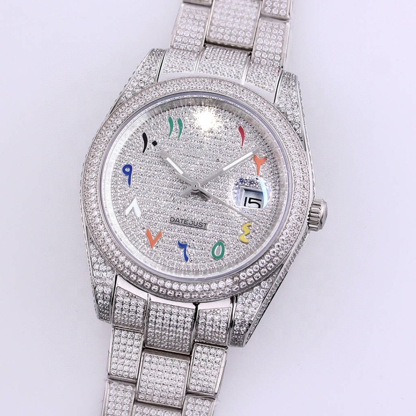 Light Jewelry High Quality Fashion Gold Plated Wrist Luxury Mens Diamond Iced Out Custom Logo Quartz