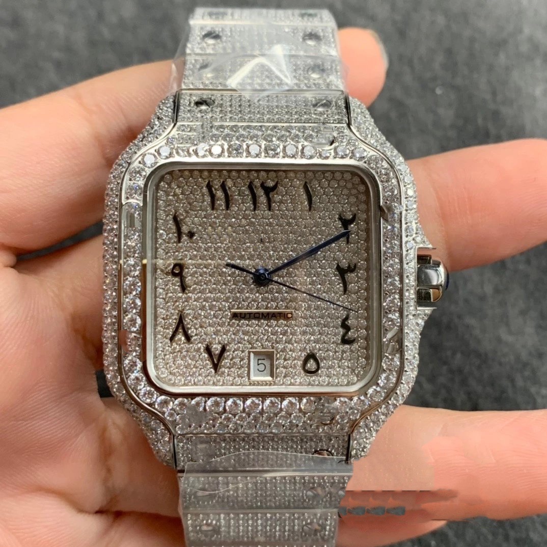 2022 Wristwatch Manufacturers Hip Hop Luxury Fashion Square Dial Iced Out Moissanite Bezel Watches F