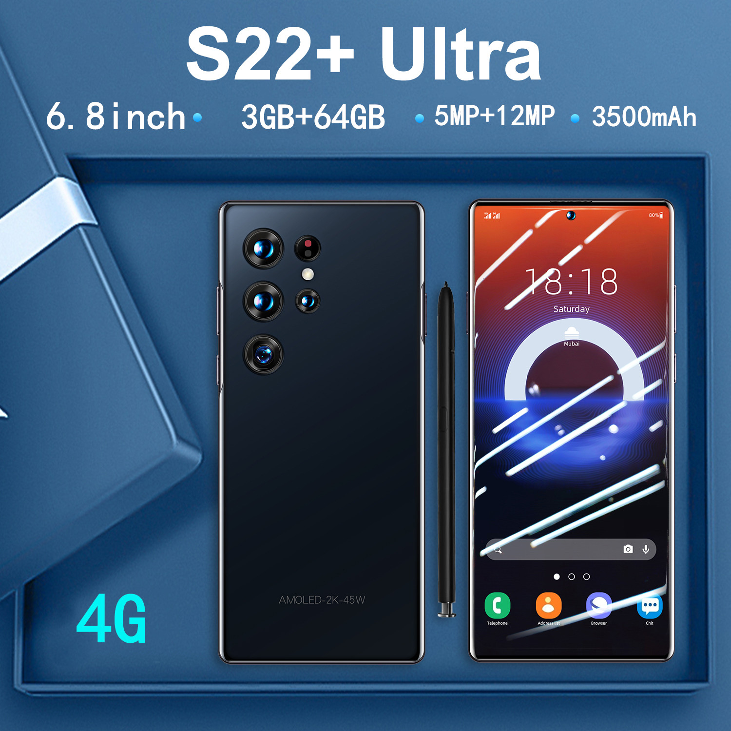 High quality S22 + Ultra true 4G Android 11 true perforation 7.3 Large Screen 8 million pixels (3+32
