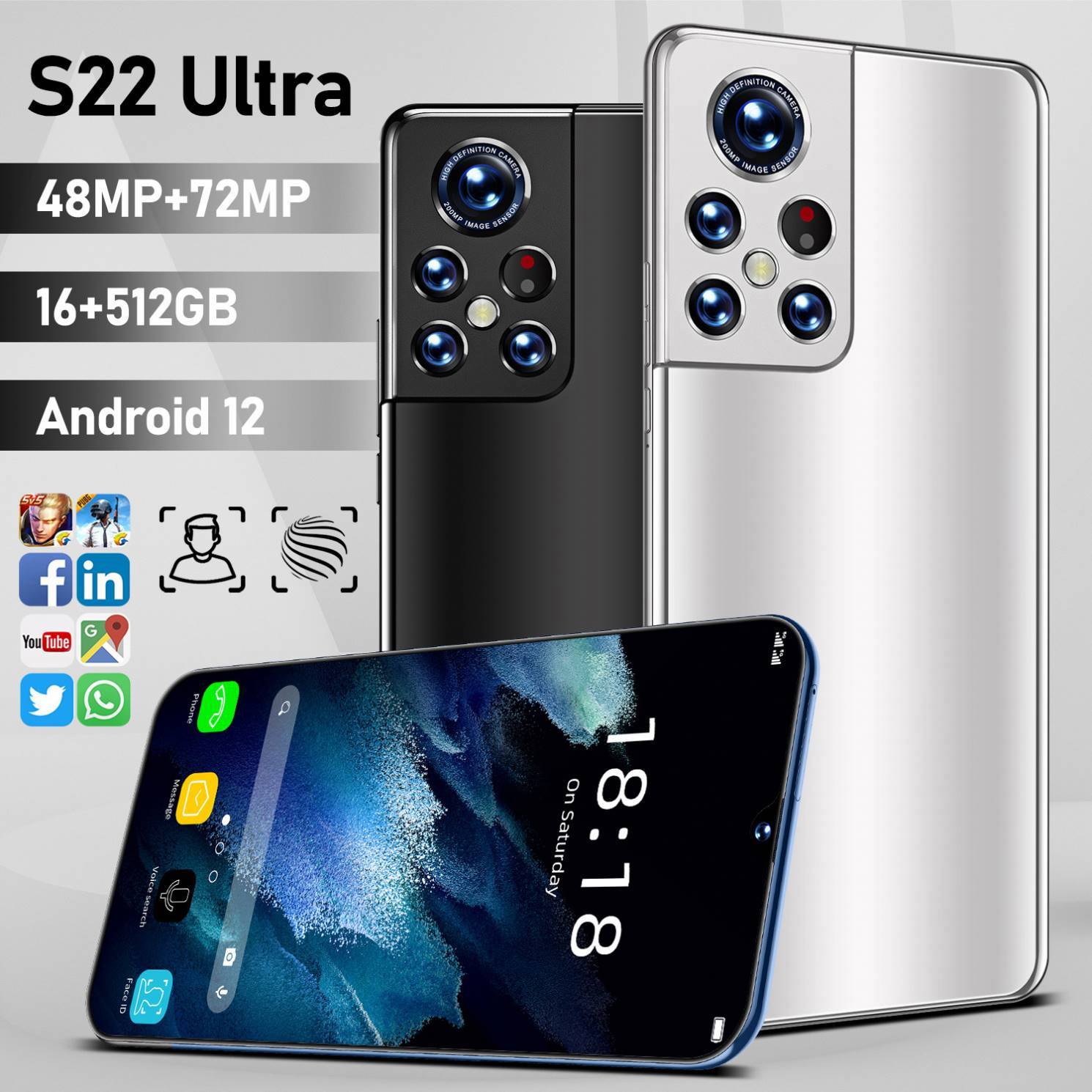 2022 New s22 ultra phone Hand Phone Smartphone 16GB+512GB Android cellphones Original Unlocked  Mobi