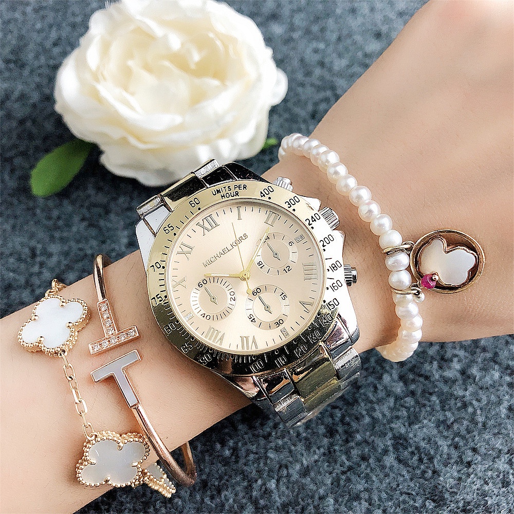 MK Women Watch Stainless Steel Casual Three Dial Watch For Women Jam Tangan Wanita
