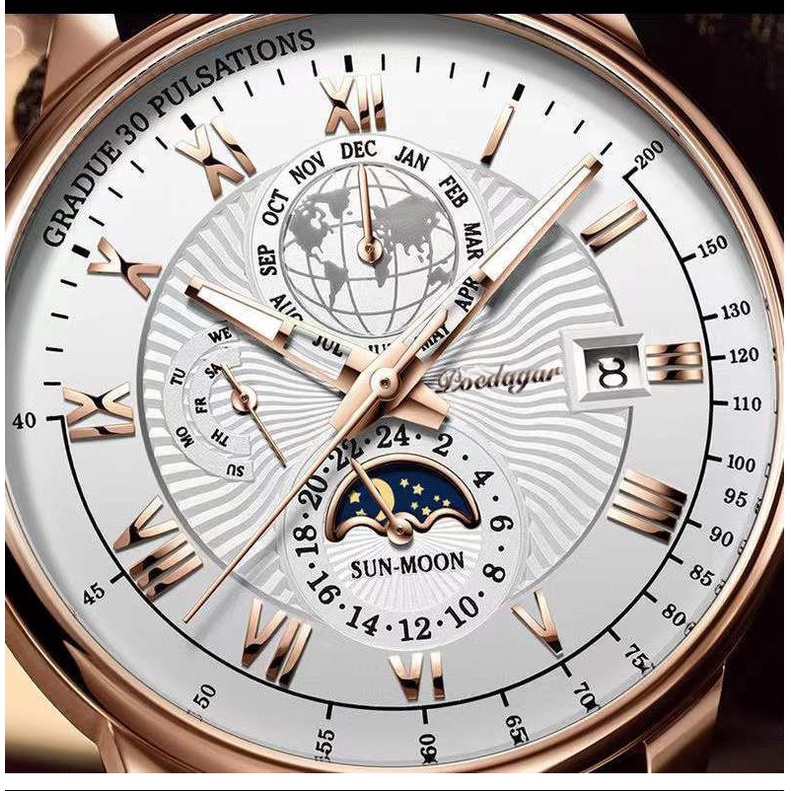 POEDAGAR Men's Waterproof Luminous Calendar Watch Ultra-thin Quartz Watch