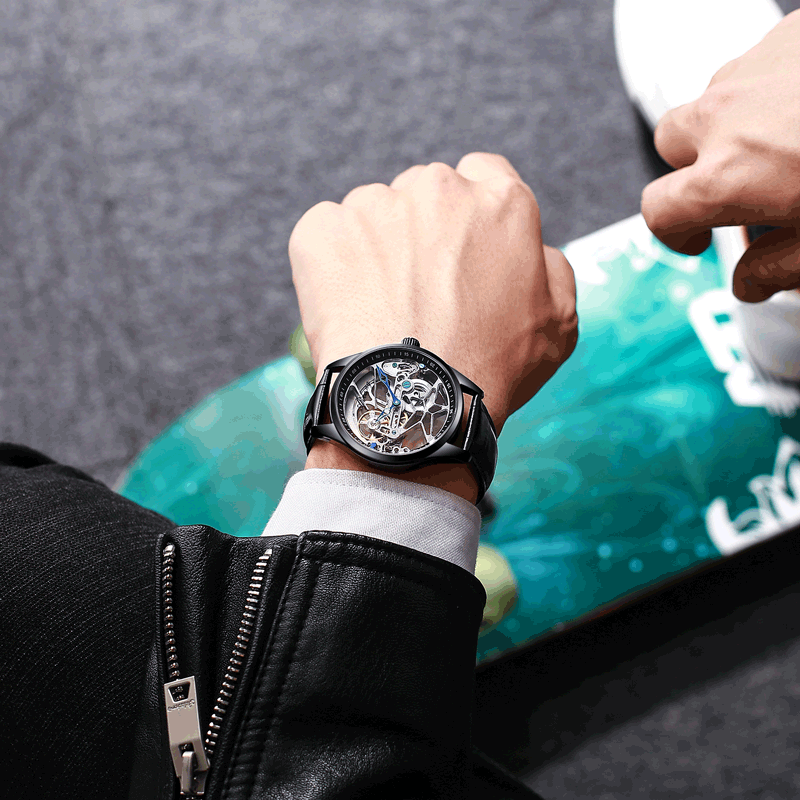 Men's watch hollow Tourbillon fully automatic mechanical watch Black technology men's trend Watch