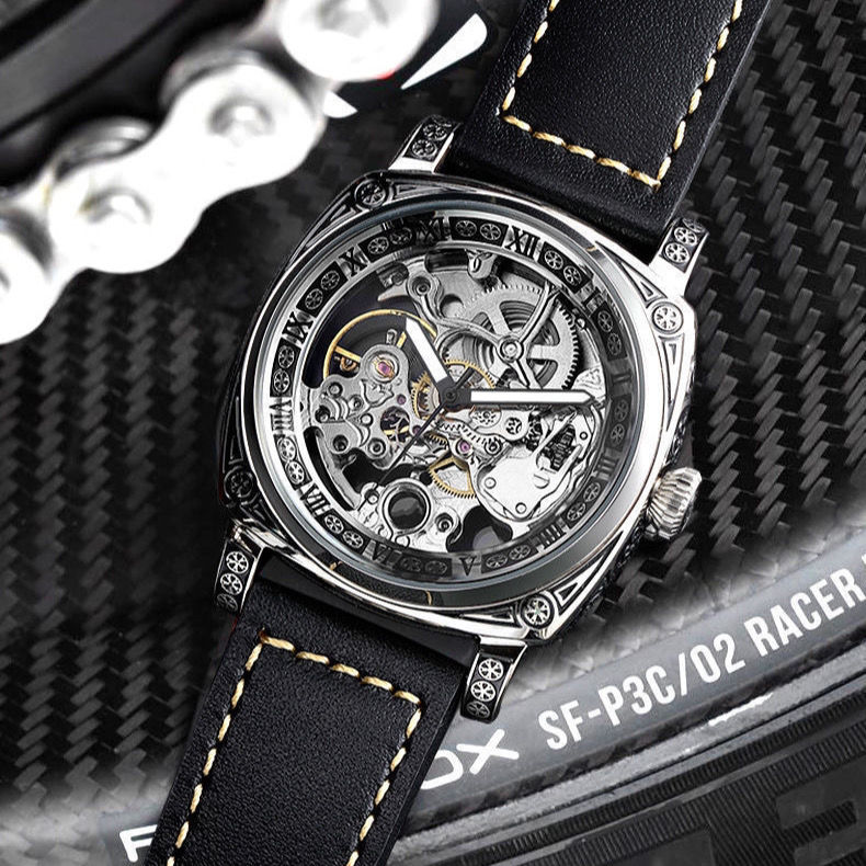 Men's watch hollow Tourbillon fully automatic mechanical watch Black technology men's trend Watch