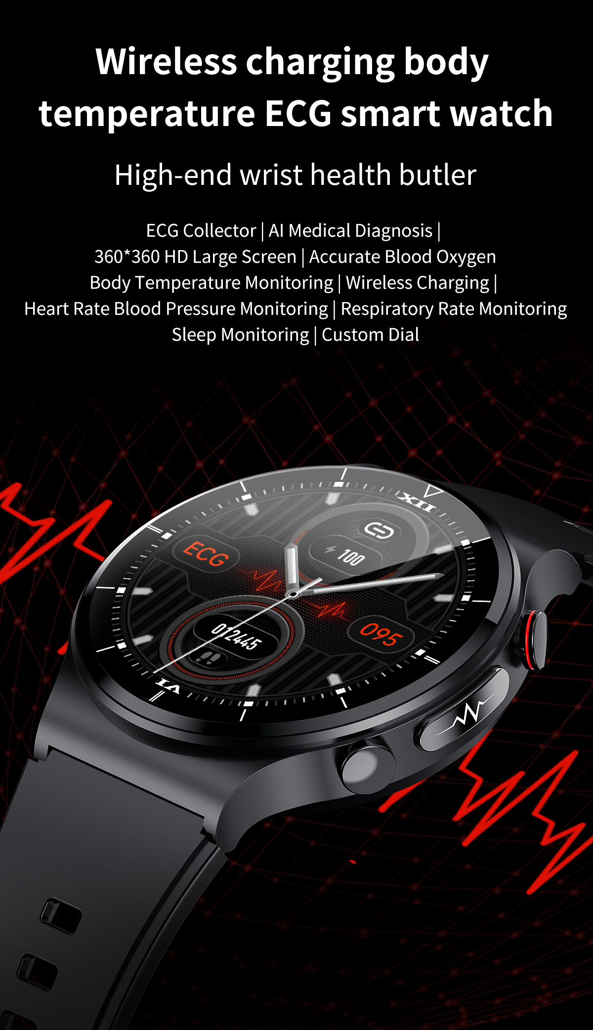 Valdus 2022 E88 Smart Watch For Men Round Touch Body Temperature Ecg Monitor Reloj Inteligente Andro