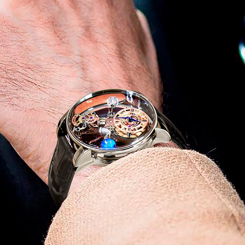 New Custom Transparent Watch Fully Automatic Hollow Flywheel Wristwatch Swiss Movement Waterproof Me