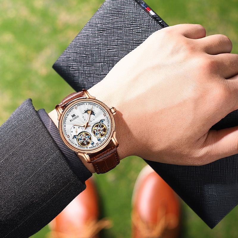 Private label luxury automatic mechanical double tourbillon moonphase wristwatch 2020 diamond custom