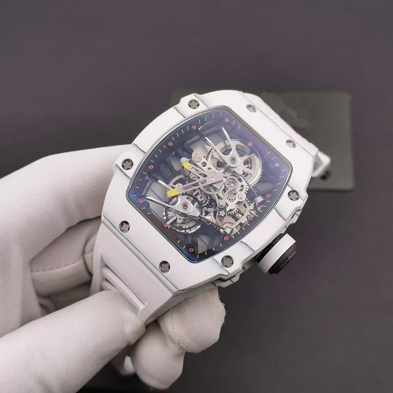Brand richard style 100 meters water resistance skeleton dial automatic movt super luminous carbon f