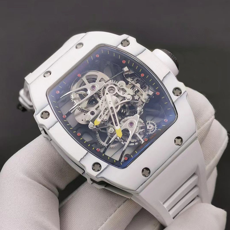 Brand richard style 100 meters water resistance skeleton dial automatic movt super luminous carbon f