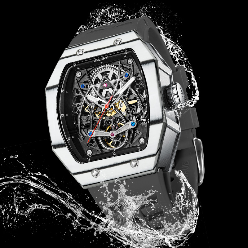 JINLERY Mechanical Watch Richard Wine Barrel Carbon Fiber Spider King Fluorescent Luminous Mechanica