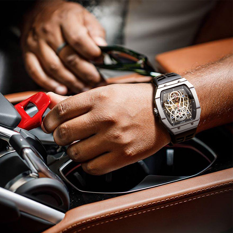 JINLERY Mechanical Watch Richard Wine Barrel Carbon Fiber Spider King Fluorescent Luminous Mechanica