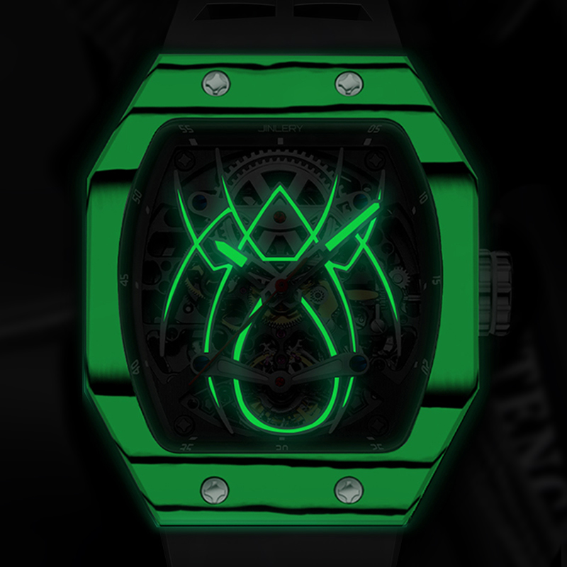 JINLERY Mechanical Watch Richard Wine Barrel Carbon Fiber Spider King Fluorescent Luminous Mechanica