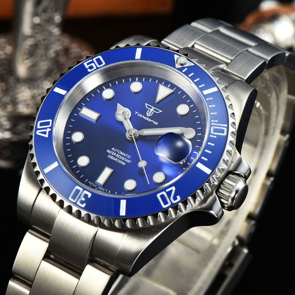 Tandorio 20BAR diving Watch 40mm SUB sunburst blue dial Sapphire crystal Japan NH35A Automatic luxur