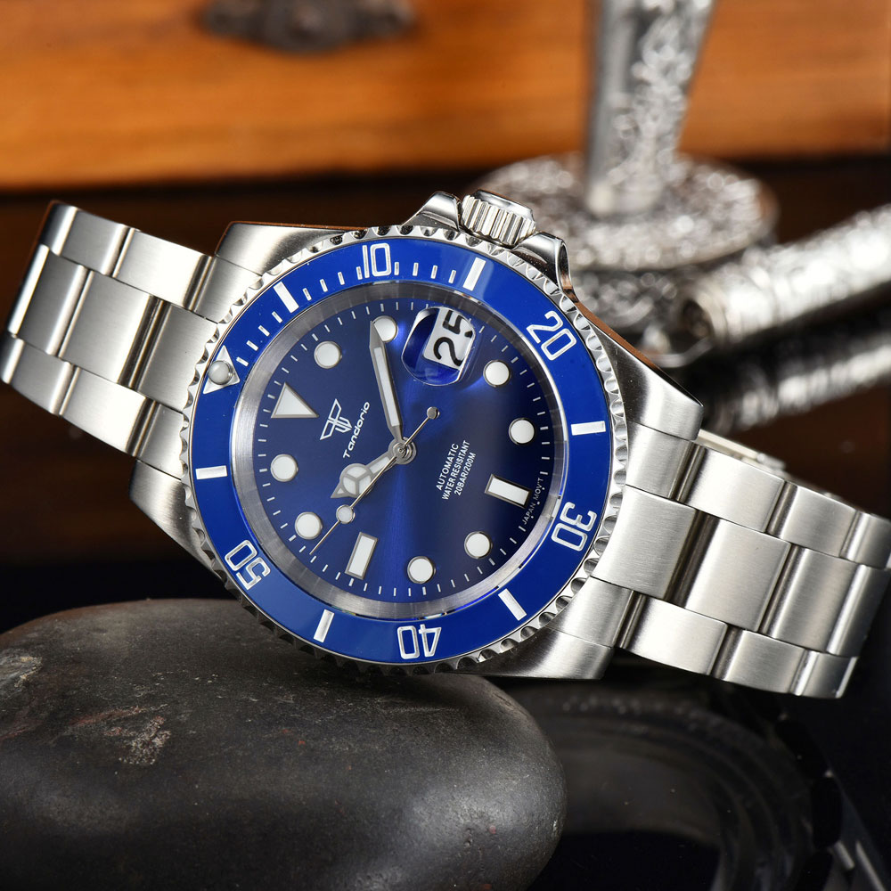Tandorio 20BAR diving Watch 40mm SUB sunburst blue dial Sapphire crystal Japan NH35A Automatic luxur
