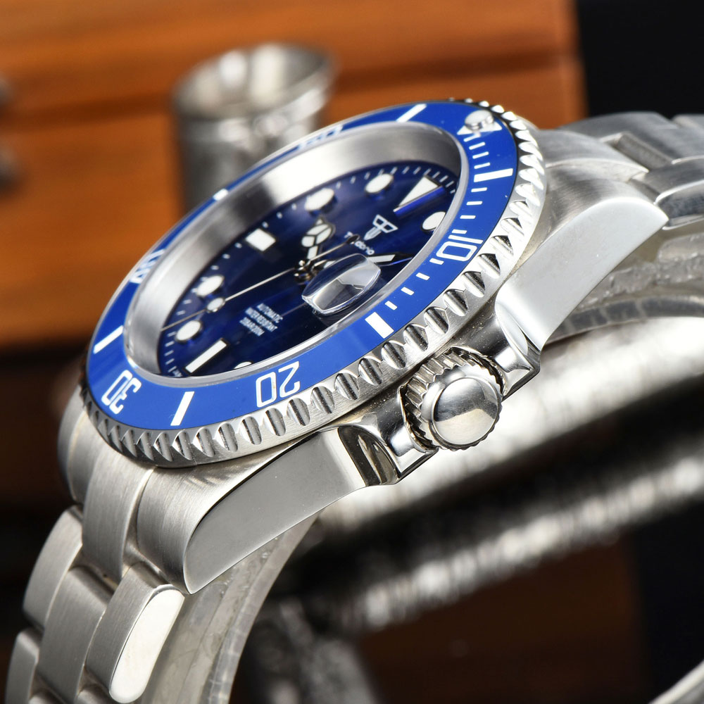 Tandorio 20BAR diving Watch 40mm SUB sunburst blue dial Sapphire crystal Japan NH35A Automatic luxur