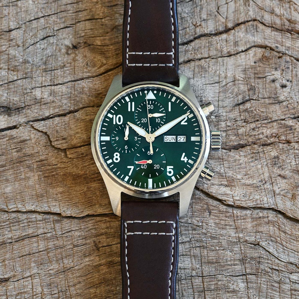 High Quality Pilot Watch See-through Back Men Mechanical Leather Band Automatic Chronograph Watch
