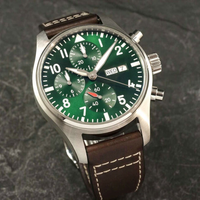 High Quality Pilot Watch See-through Back Men Mechanical Leather Band Automatic Chronograph Watch