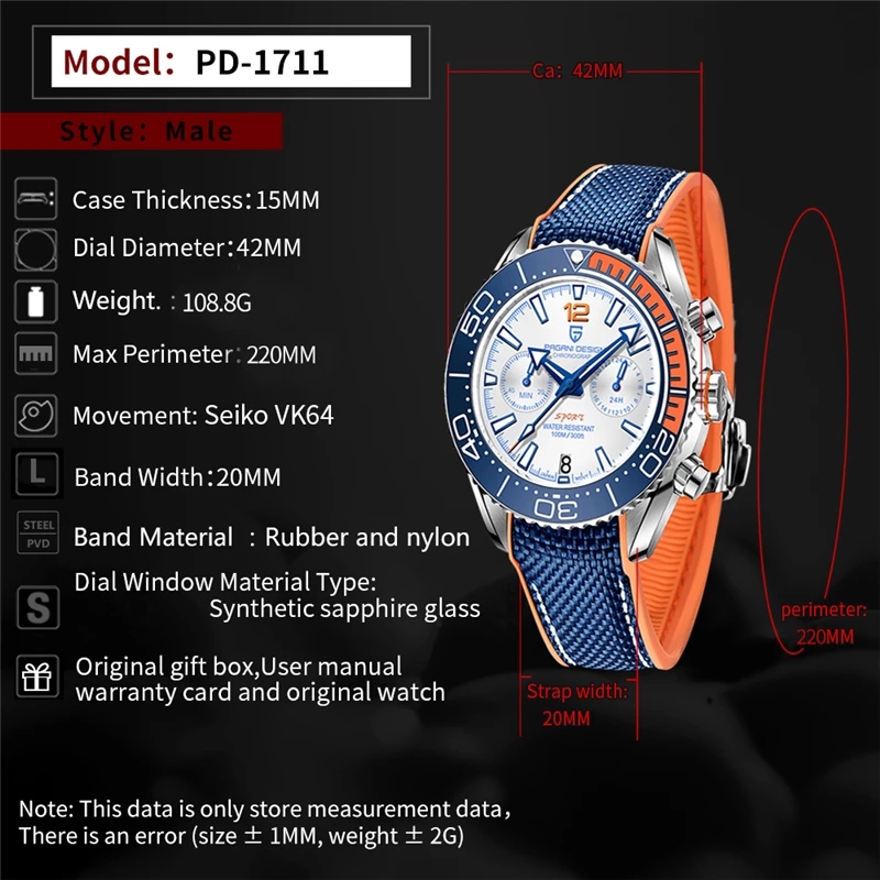 PAGANI DESIGN New Diver Watch Men 10Bar Waterproof Date Clock Sport Watches Top Brand Mens Quartz Wr