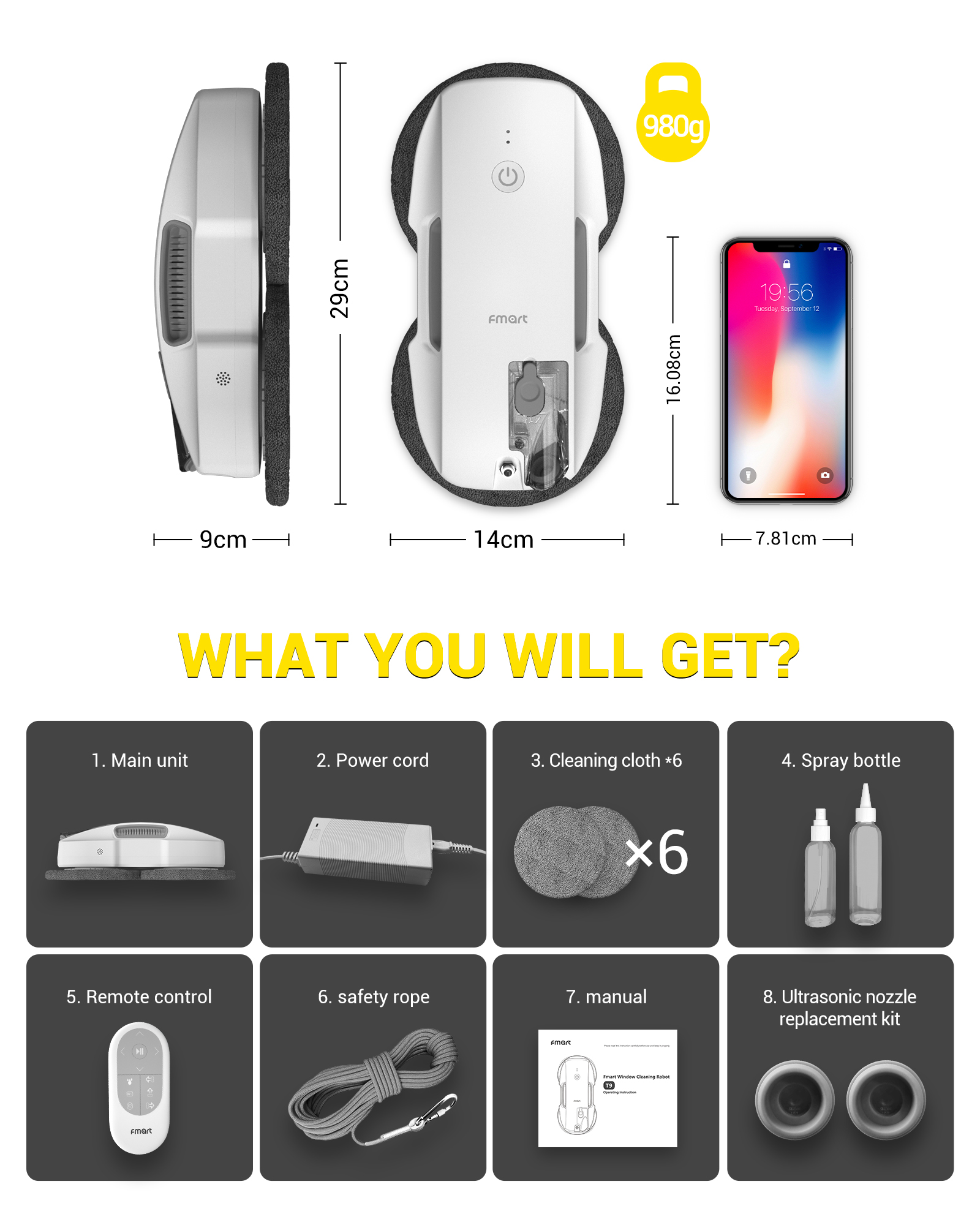 Smart Home Appliances Cleaning Window Cleaning Robot Glass Cleaner with Spray