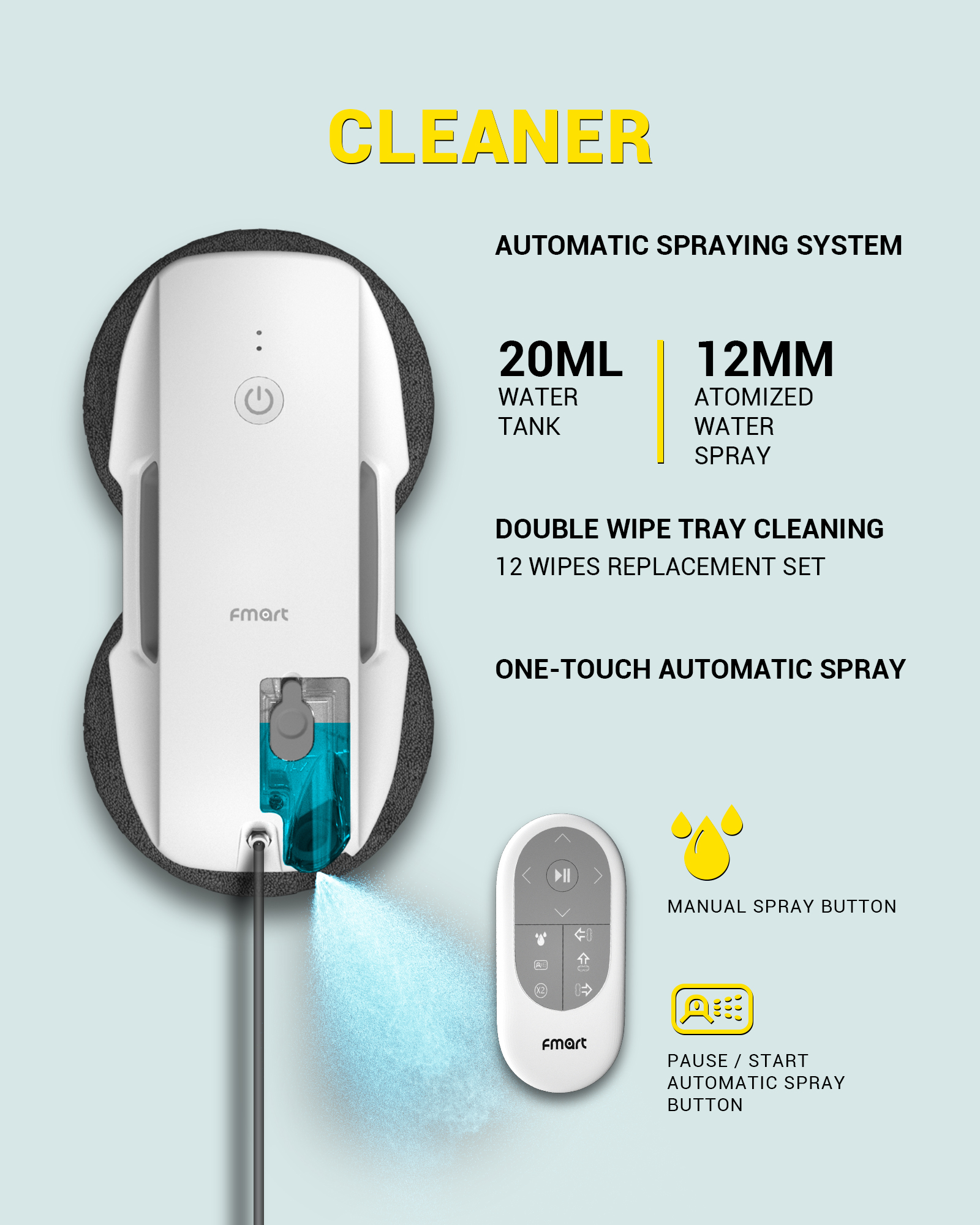 Smart Home Appliances Cleaning Window Cleaning Robot Glass Cleaner with Spray