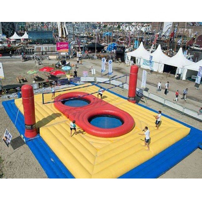 Beach sports game inflatable volleyball court with trampoline