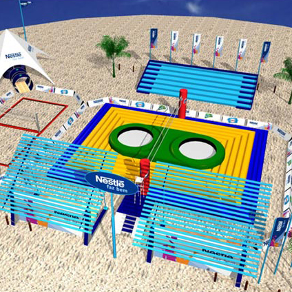 Beach sports game inflatable volleyball court with trampoline