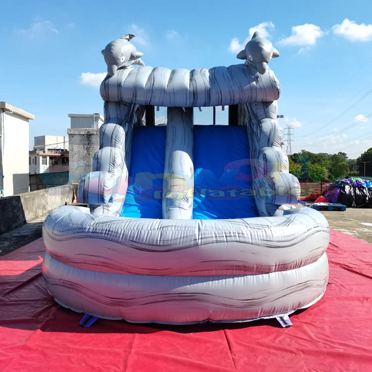 Outdoor Summer Games Backyard Large Size Bounce House Water Slide Dolphin Inflatable Water Slide Wit