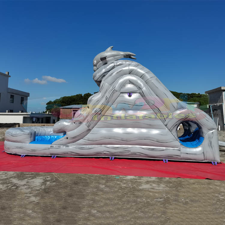 Outdoor Summer Games Backyard Large Size Bounce House Water Slide Dolphin Inflatable Water Slide Wit