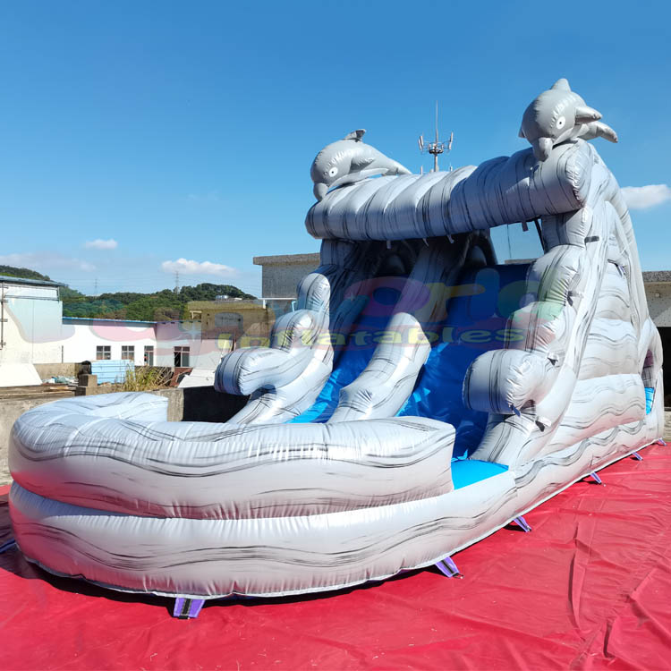 Outdoor Summer Games Backyard Large Size Bounce House Water Slide Dolphin Inflatable Water Slide Wit