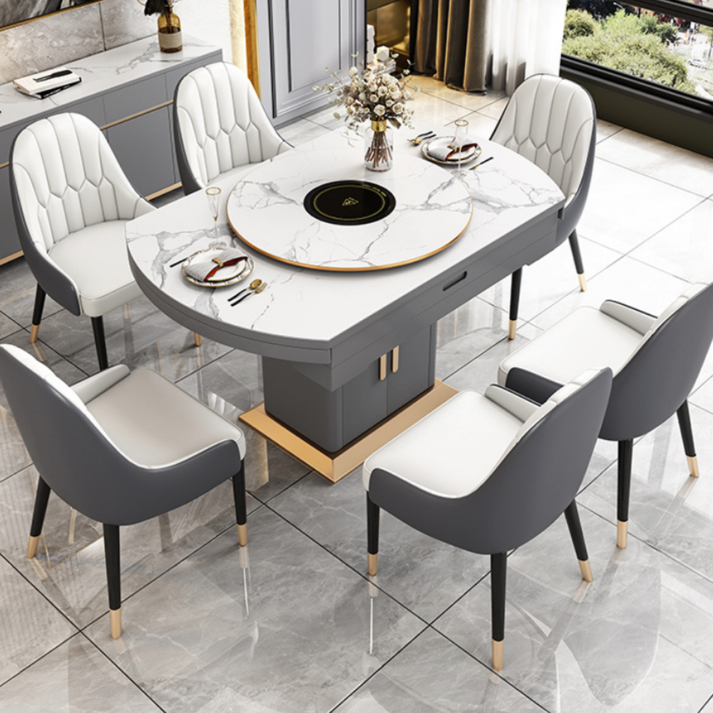 Customizable round slate dining table and chairs for living roombjflamingo Table with plate inductio