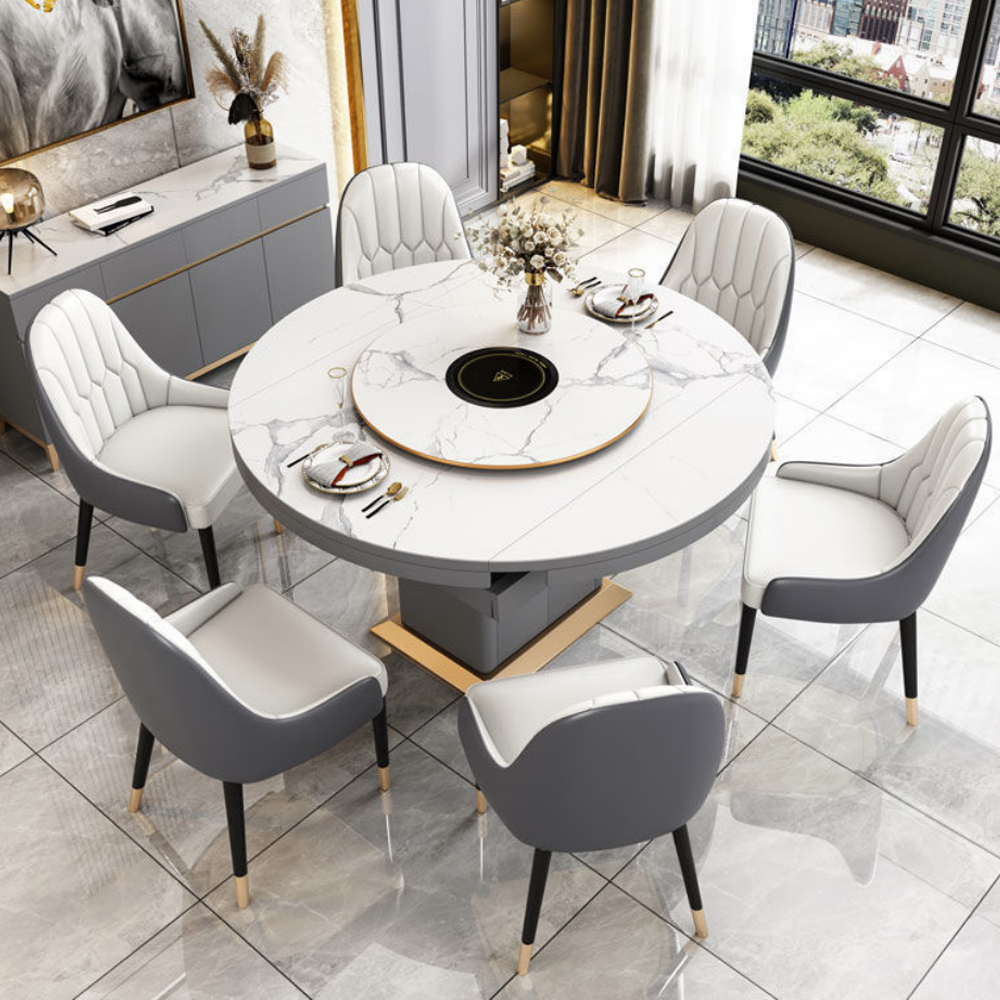Customizable round slate dining table and chairs for living roombjflamingo Table with plate inductio