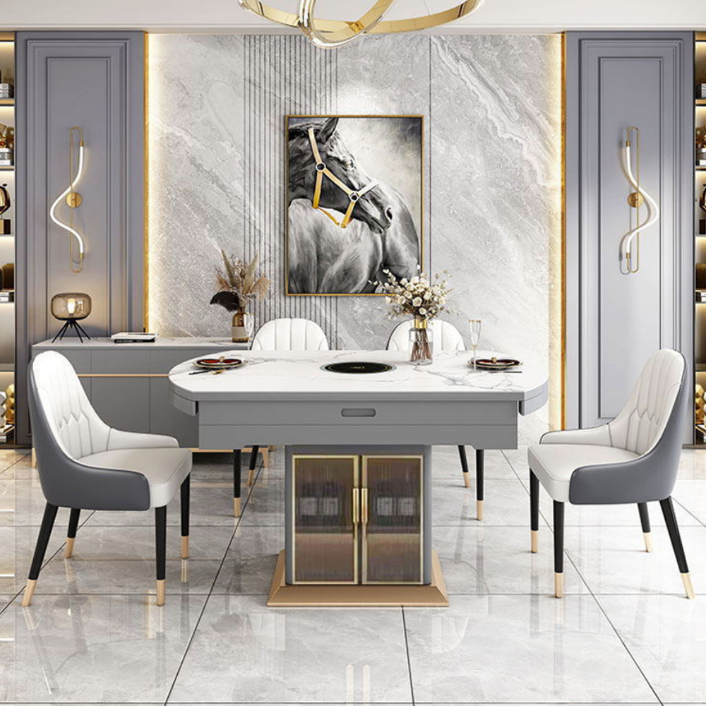 Customizable round slate dining table and chairs for living roombjflamingo Table with plate inductio